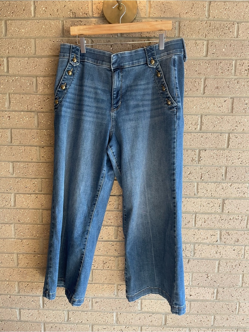 St. John's Bay Medium Blue Wide-Leg Jeans with Button Accents